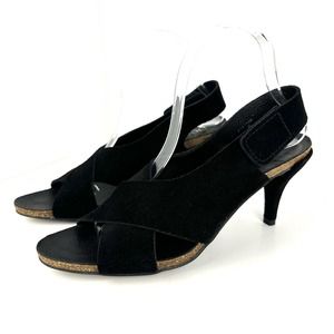 Pedro Garcia Maggie Black Suede Heeled Cross Strap Sandals EUC Size 40